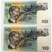 AUSTRALIA 1966 . TEN 10 DOLLAR BANKNOTE . COOMBS/WILSON . CONSECUTIVE PAIR . FIRST PREFIX SAA